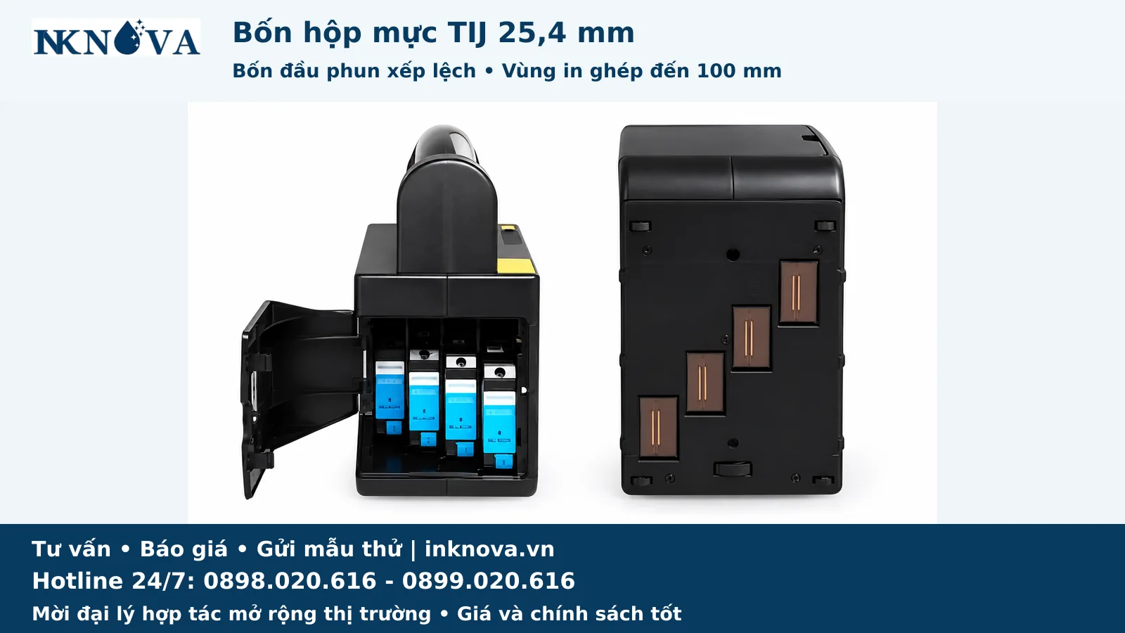 d284-25.4-02-hop-muc Bốn hộp mực TIJ 25,4 mm và bốn đầu phun xếp lệch của D284-25.4