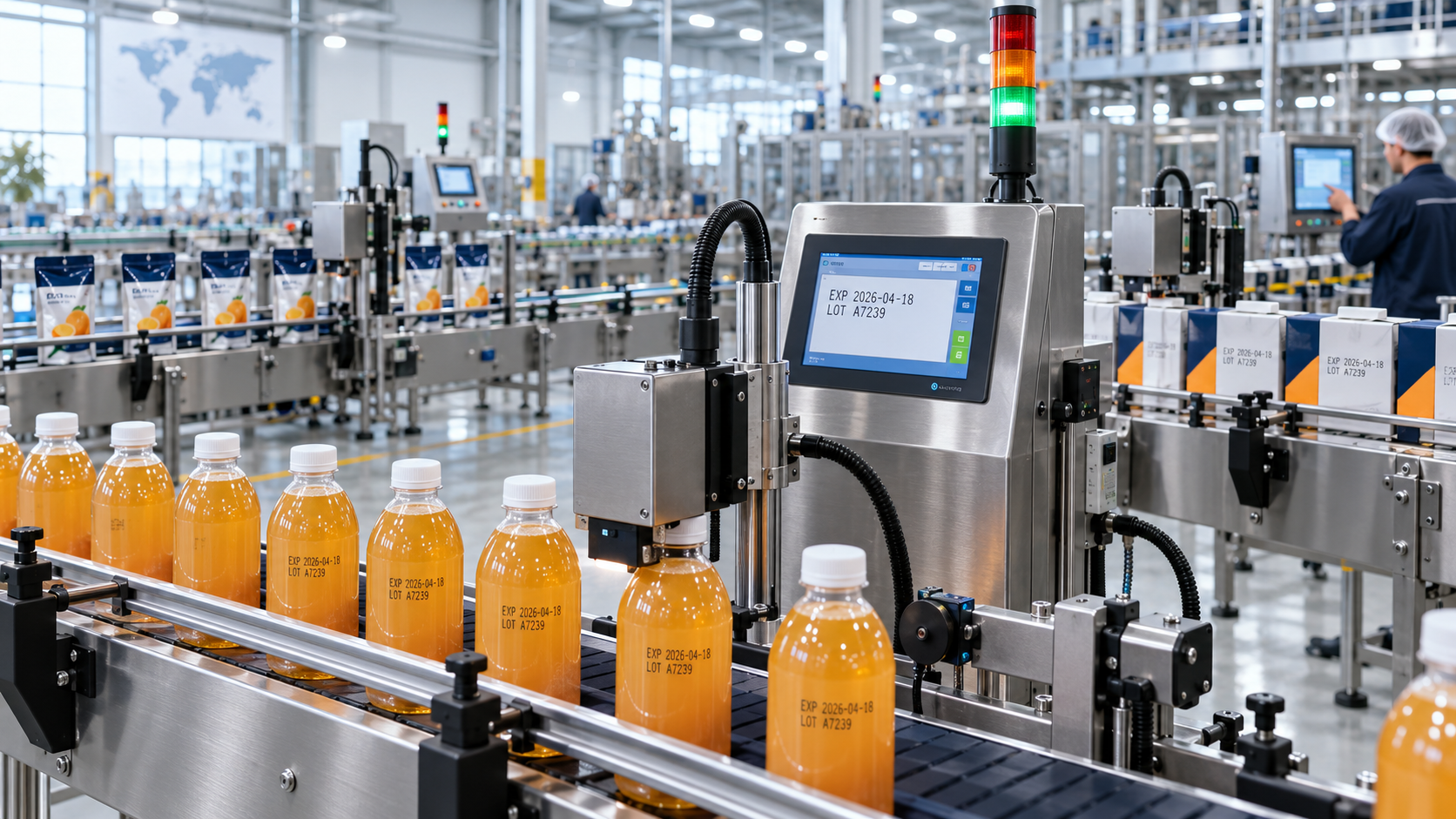 Máy in date công nghiệp tích hợp trên dây chuyền sản xuất tự động