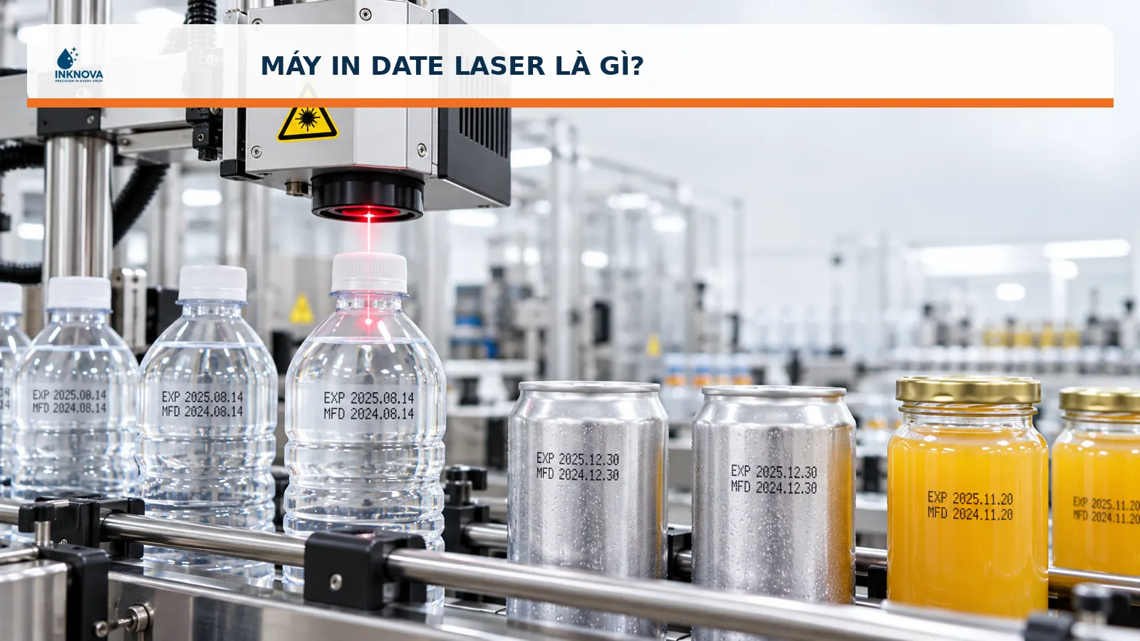 Máy in date laser trên dây chuyền sản xuất