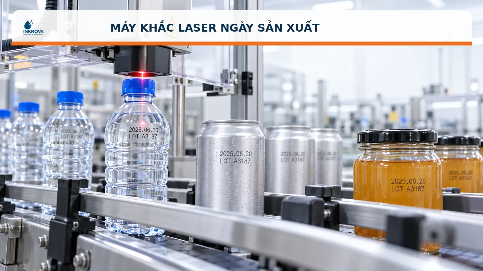 Khắc ngày sản xuất bằng laser trên dây chuyền