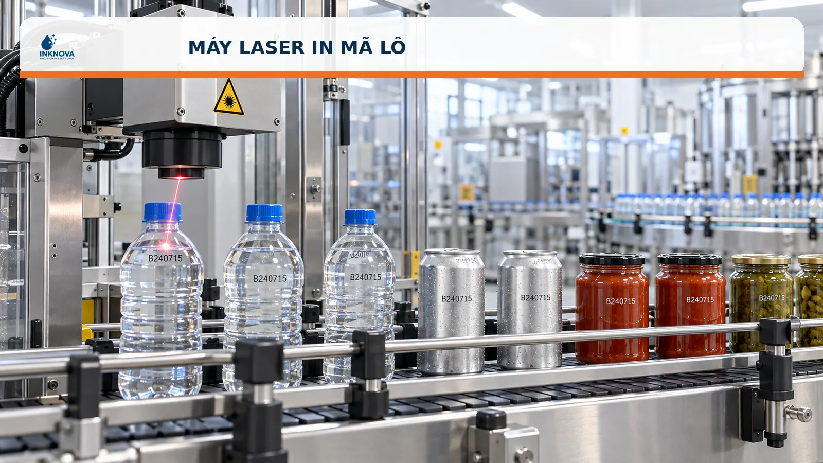 Máy laser in mã lô trên dây chuyền sản xuất
