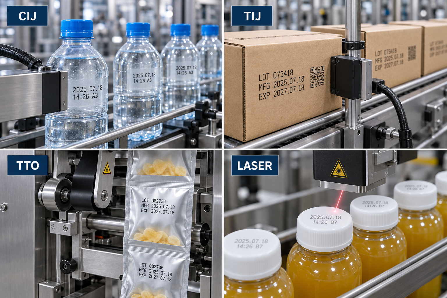 Công nghệ in date trên dây chuyền CIJ TIJ TTO laser