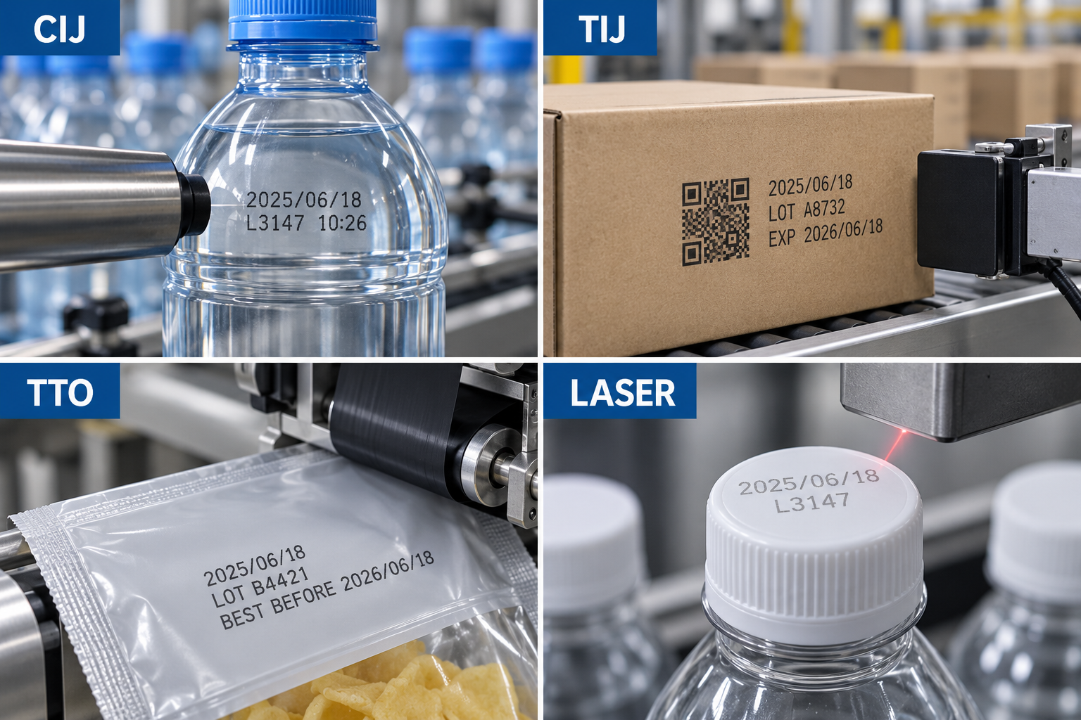 Công nghệ máy in date tự động CIJ TIJ TTO laser