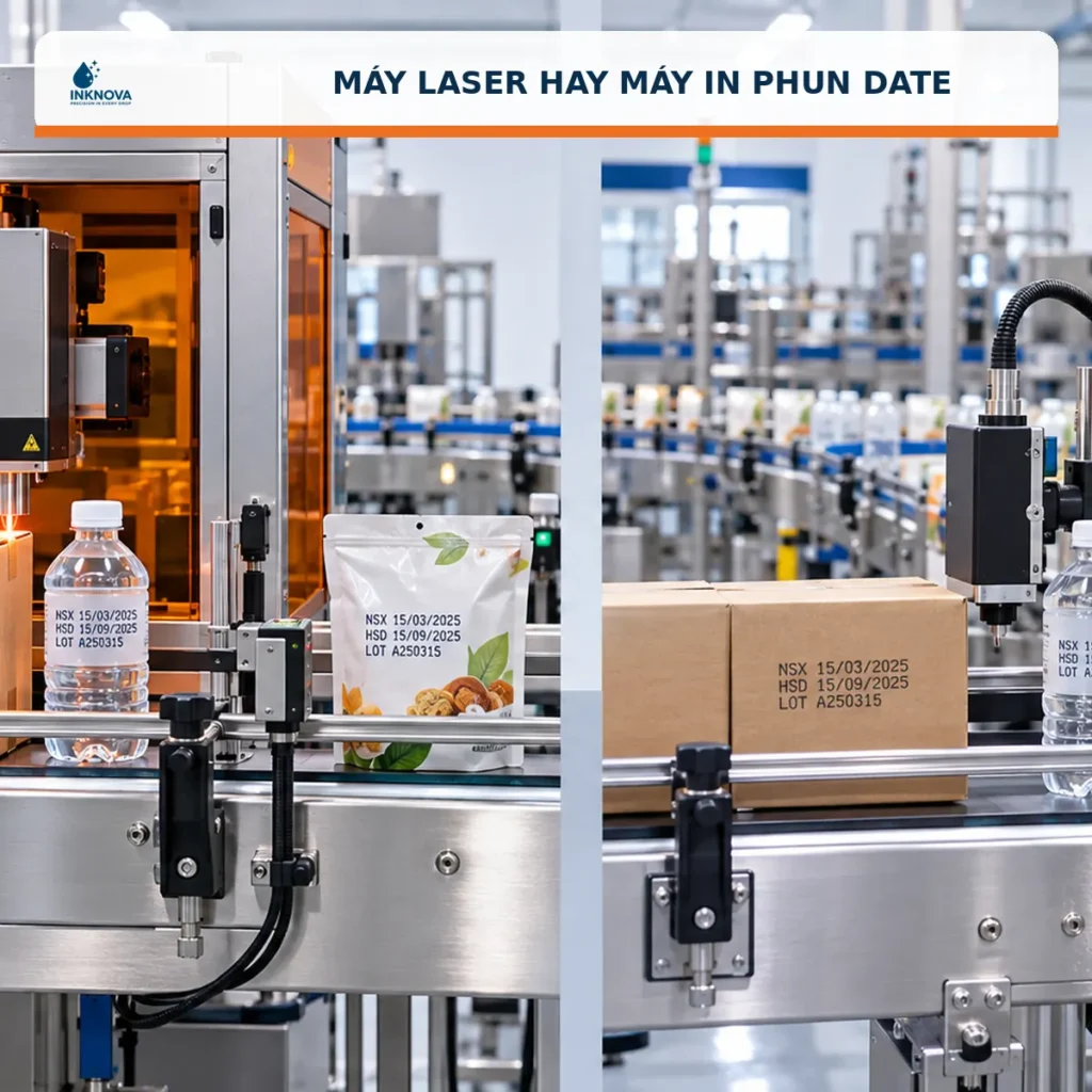 Máy laser hay máy in phun date