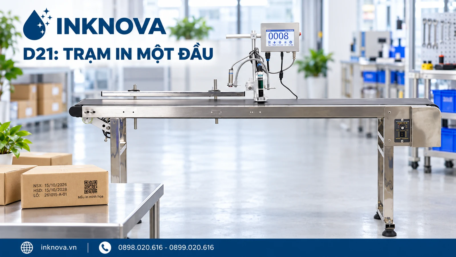 Máy in phun băng tải D21 với một đầu in và bộ điều khiển