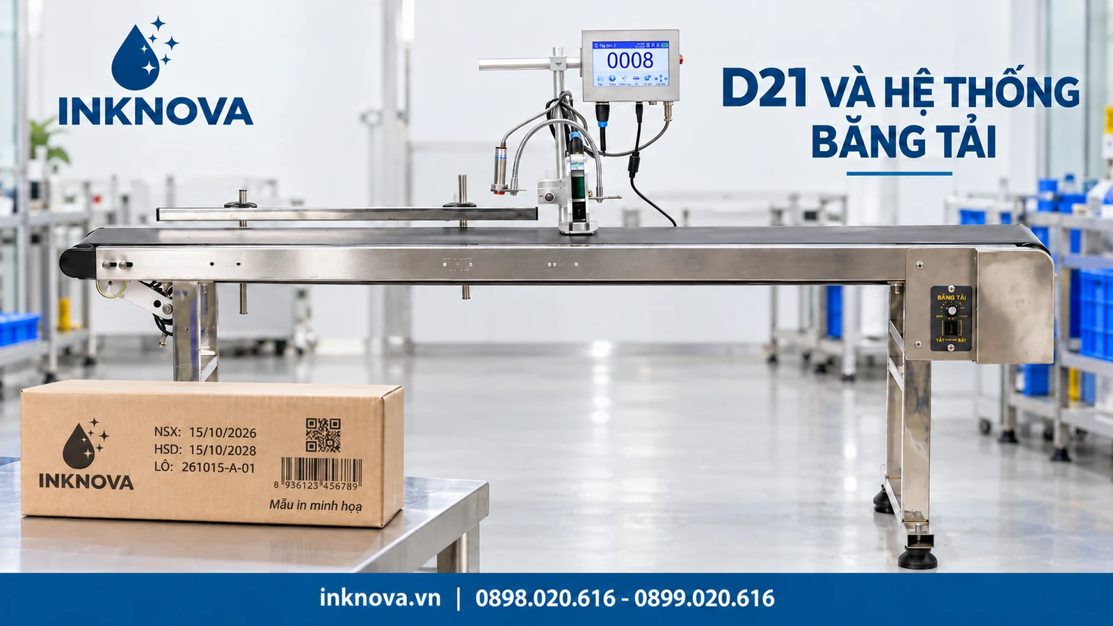 Hệ thống D21 gồm băng tải đầu in cố định và bộ điều khiển
