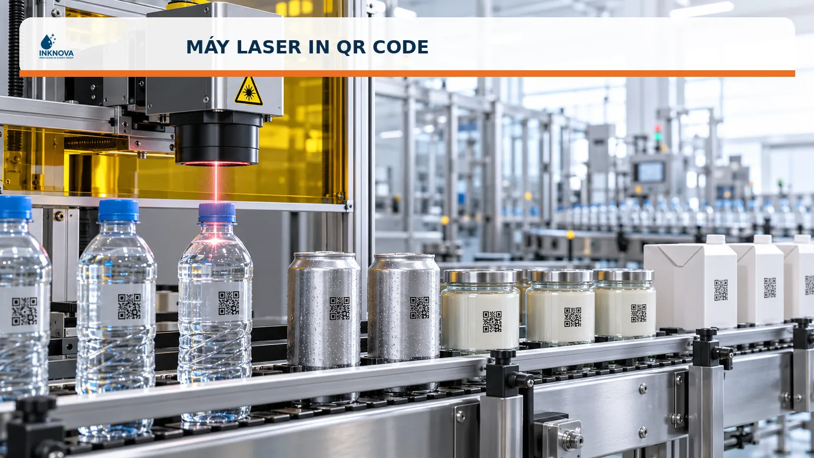 Máy laser in QR Code trên dây chuyền sản xuất