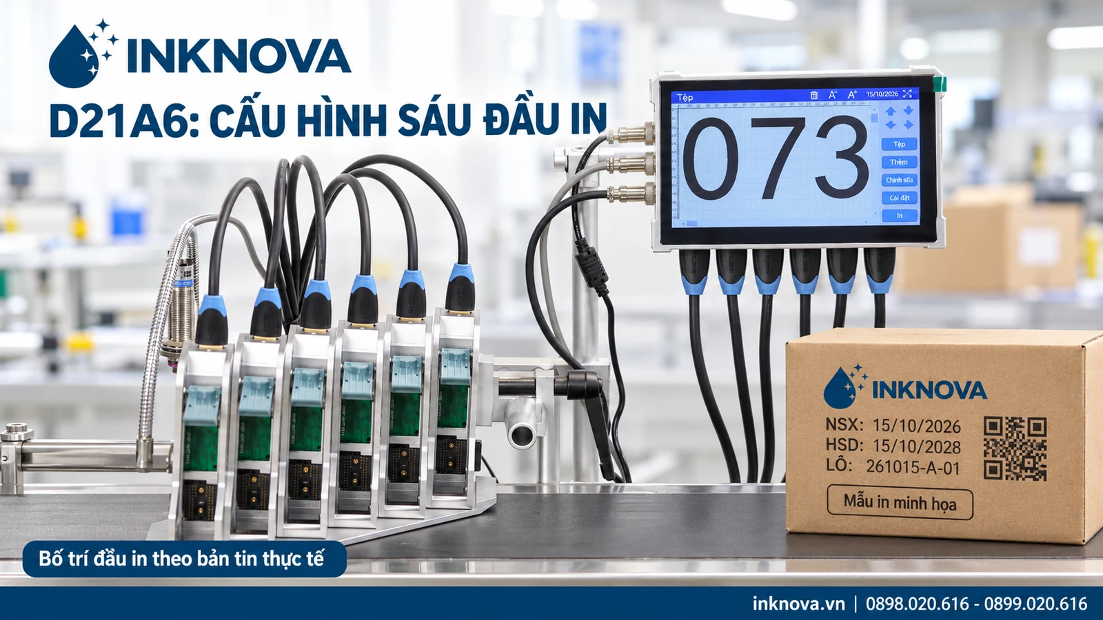 D21A6 với sáu đầu in và sáu dây kết nối bộ điều khiển