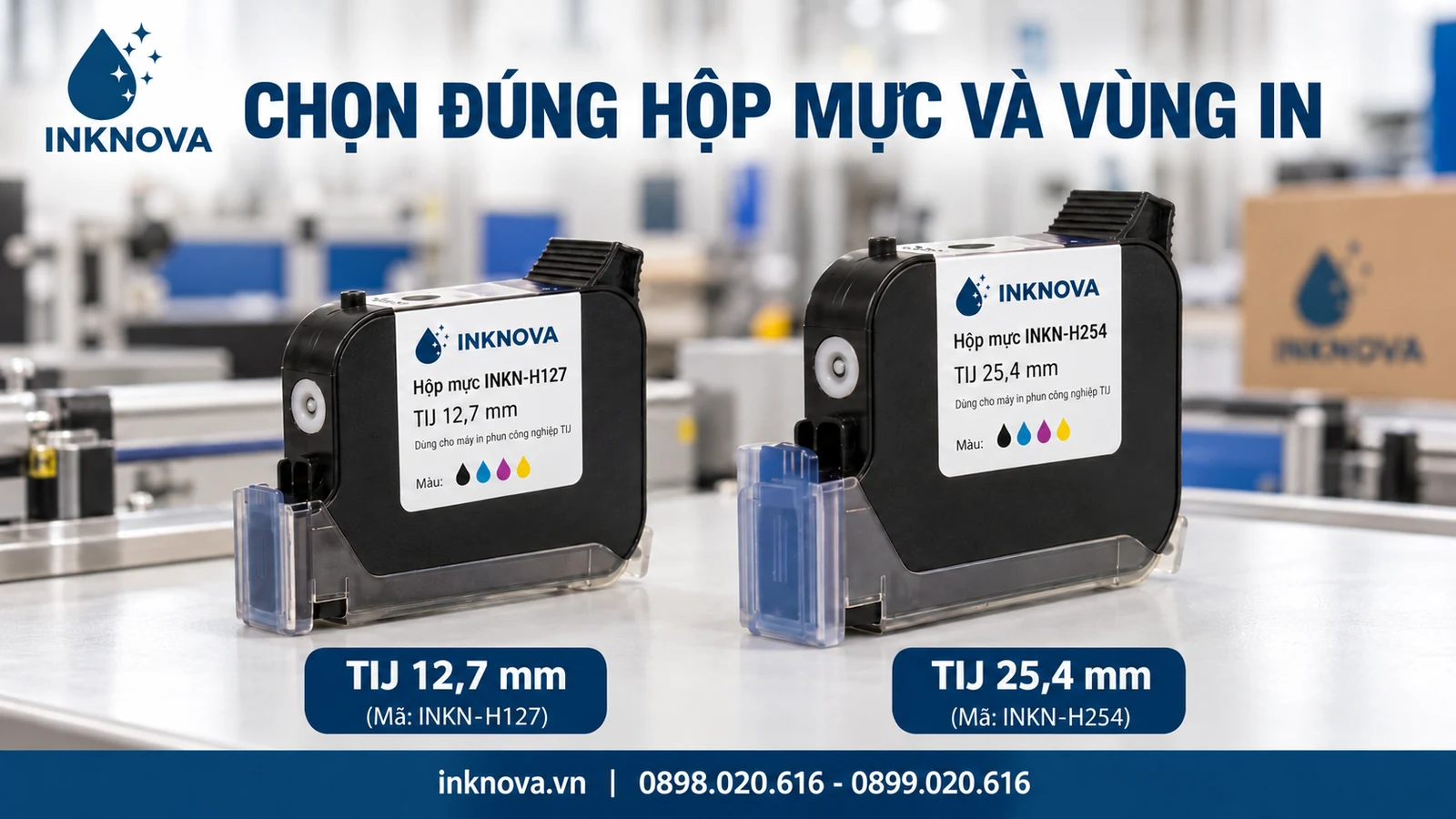 Hộp mực TIJ 12,7 mm và 25,4 mm với kết cấu vùng đầu in khác nhau