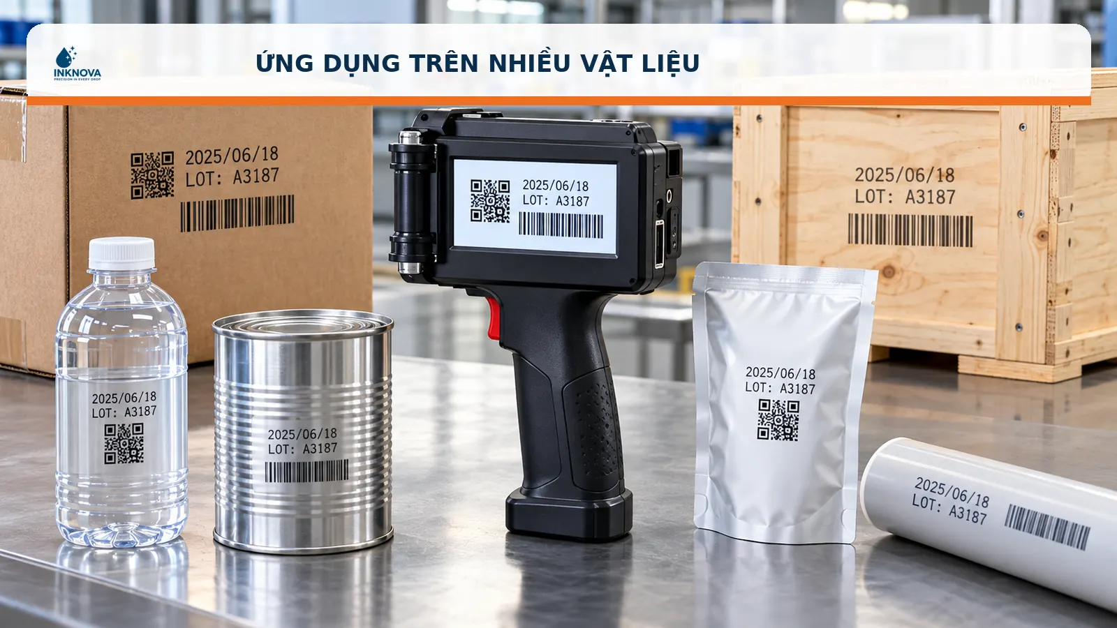 Máy in date cầm tay trên nhiều vật liệu