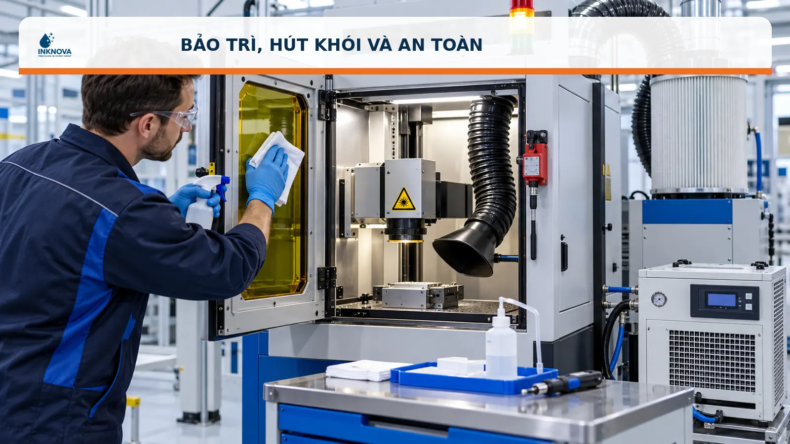 Bảo trì hút khói và an toàn máy laser