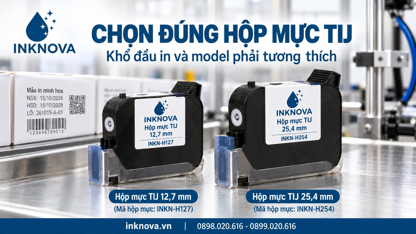 Hộp mực TIJ 12,7 mm và 25,4 mm với kết cấu vùng đầu phun khác nhau