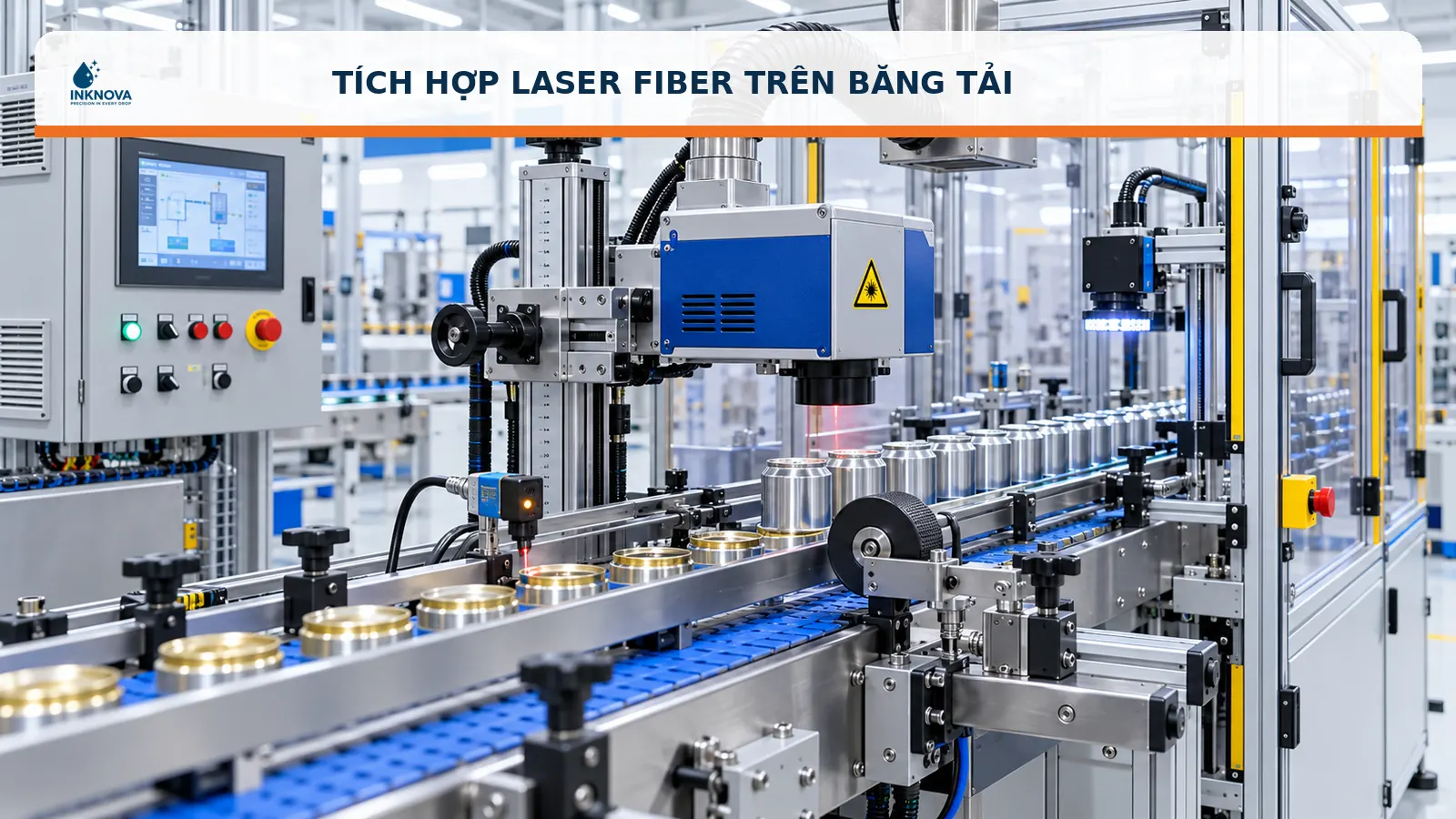 Laser fiber in date tích hợp trên băng tải