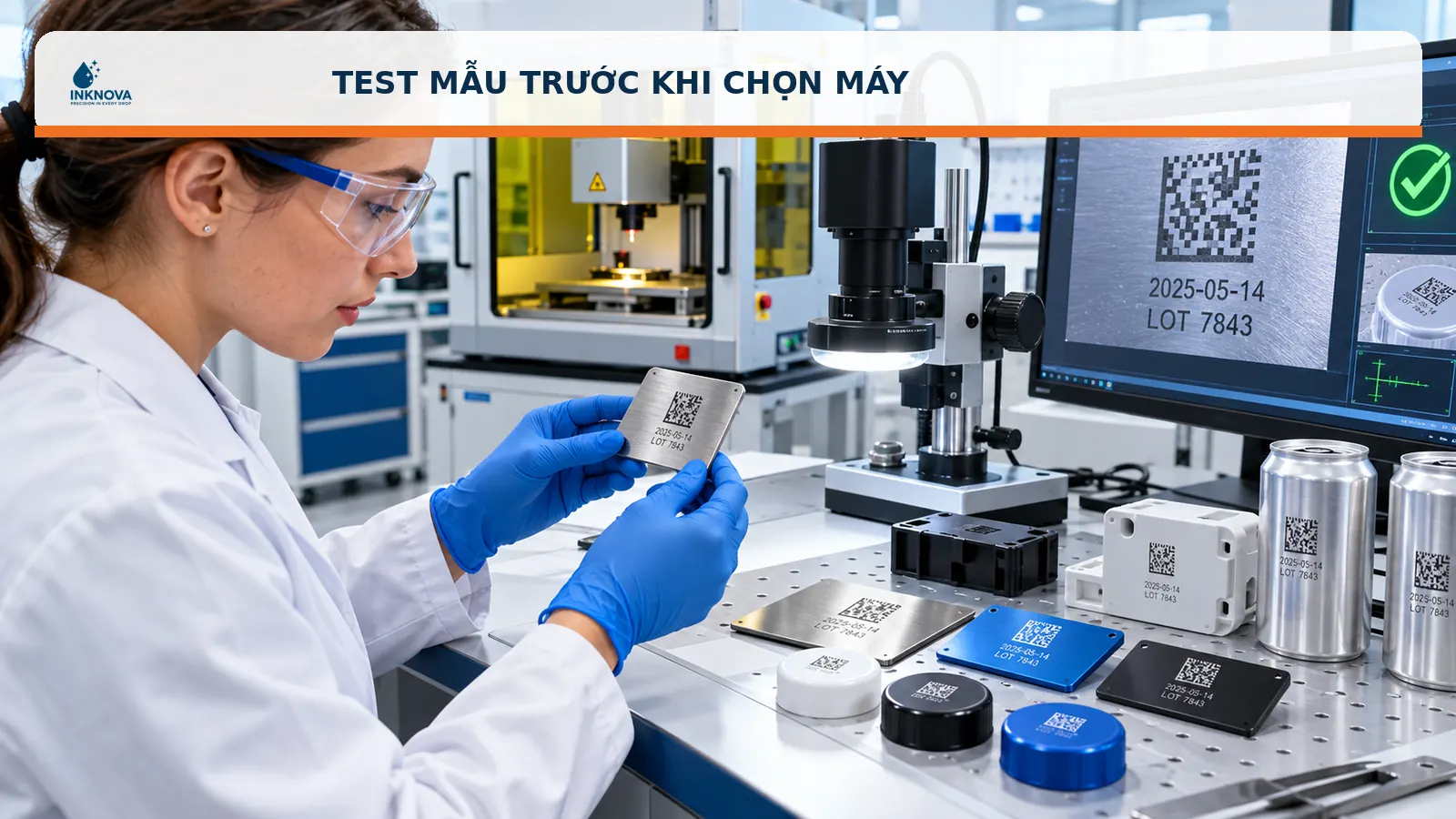 Test mẫu laser fiber in date tại Inknova