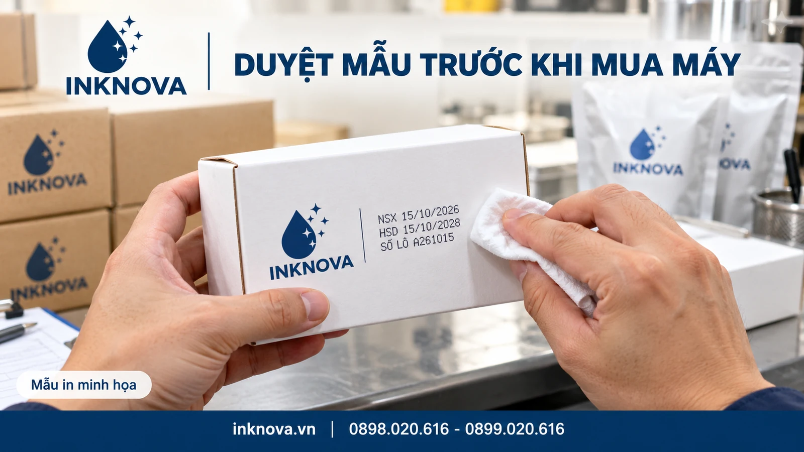 Kiểm tra bản in và độ bám trên mẫu bao bì trước khi chọn máy