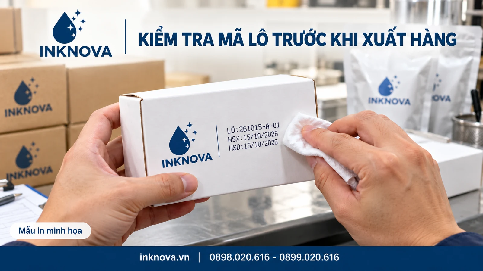 Kiểm tra dữ liệu và độ rõ của mã lô trên hộp trước khi xuất hàng
